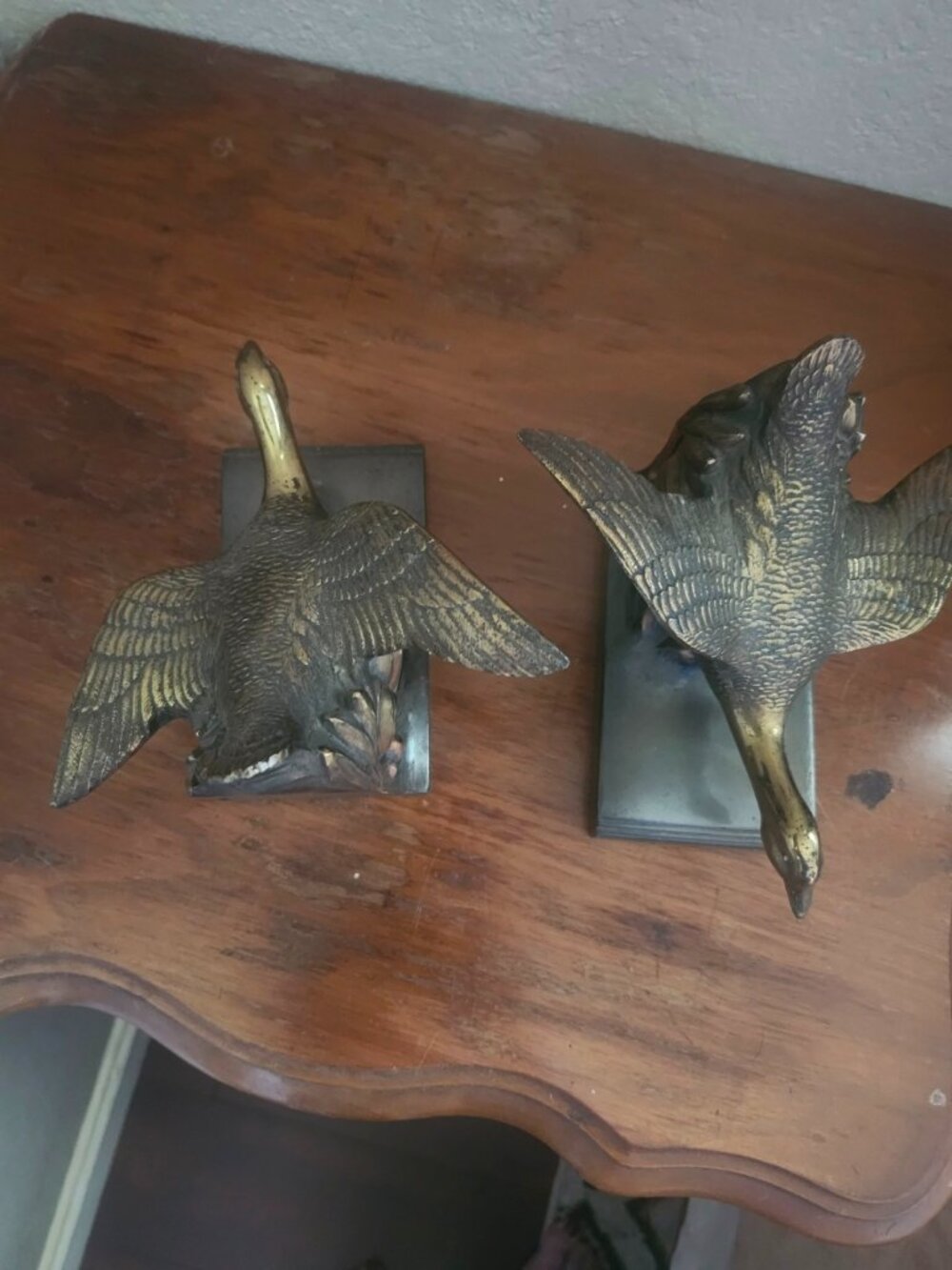 Pair of Vintage Solid Brass Flying Duck Bookends